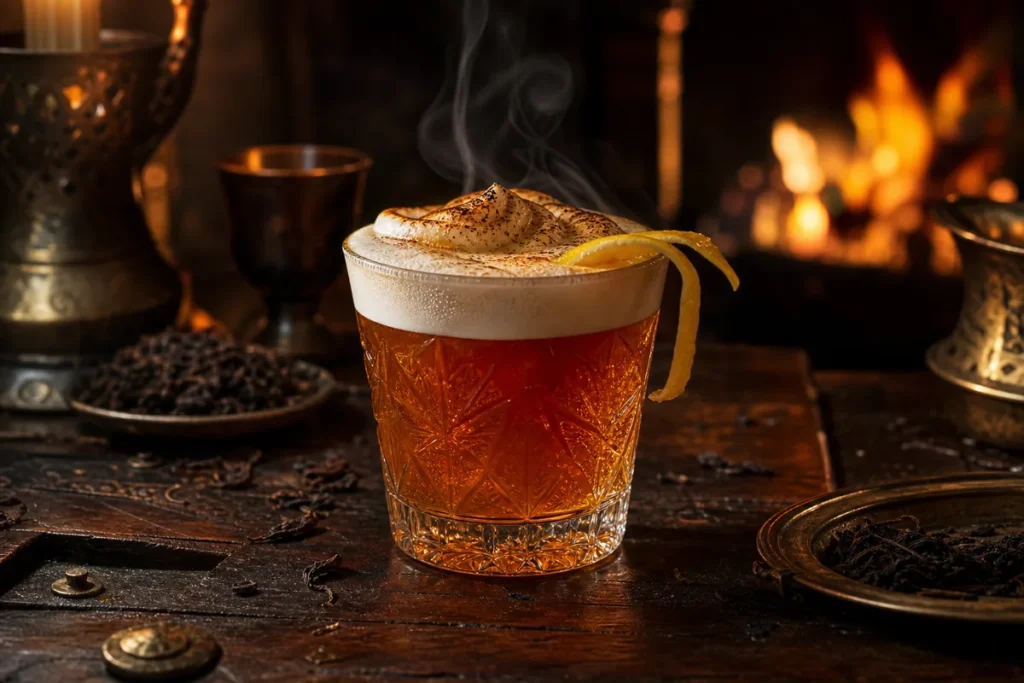 Ashen Crown Smoked Maple Sour with a foamy crown