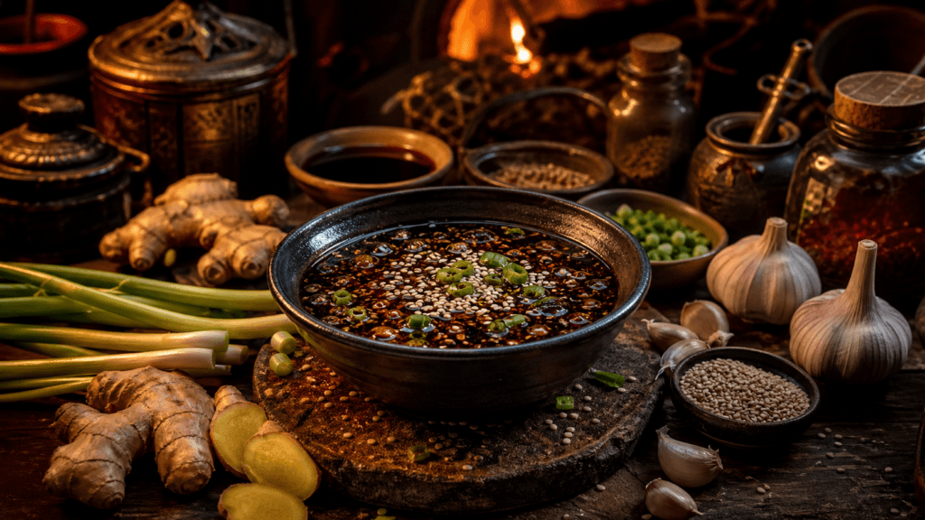 Asian Sesame Marinade presented on a dark fantasy Spice Market workbench