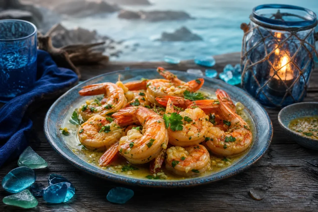 Coral Bay Garlic Butter Prawns served at a Blue Dragon coastal feast