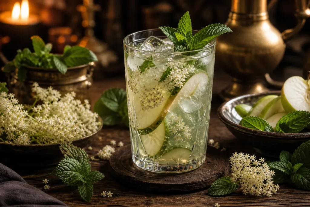 Crystal Fen Elderflower Mint Cooler with apple and mint