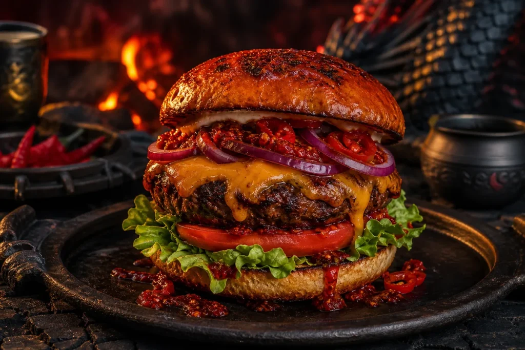 DragonFire Chilli Burgers with cheddar and fiery smoky sauce