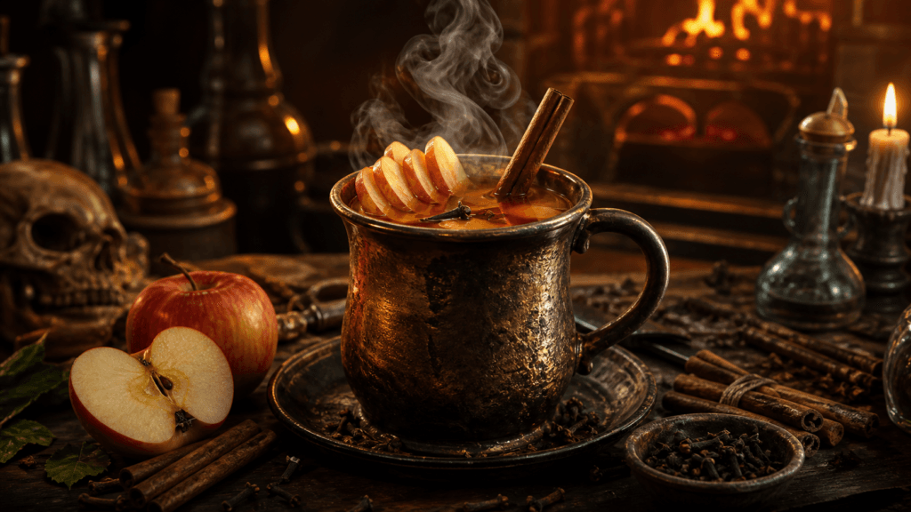 Ember Apple Toddy with apple, cinnamon and cloves by the hearth