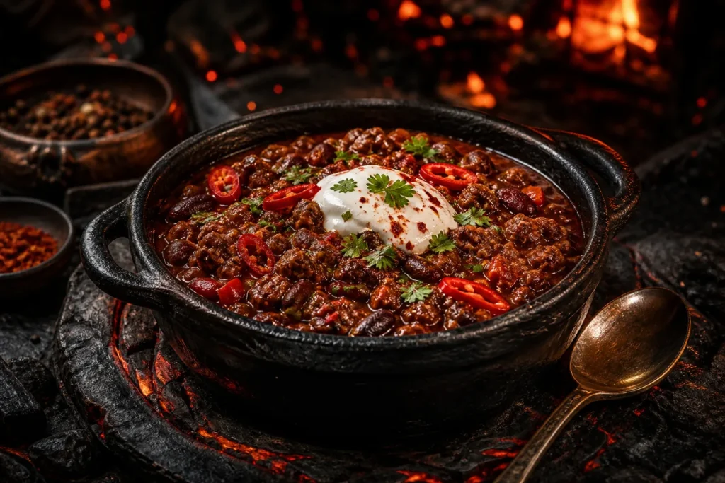 Emberpeak Chilli with beef, beans and red pepper