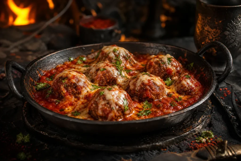 Fiery Tavern Meatballs in spicy tomato sauce