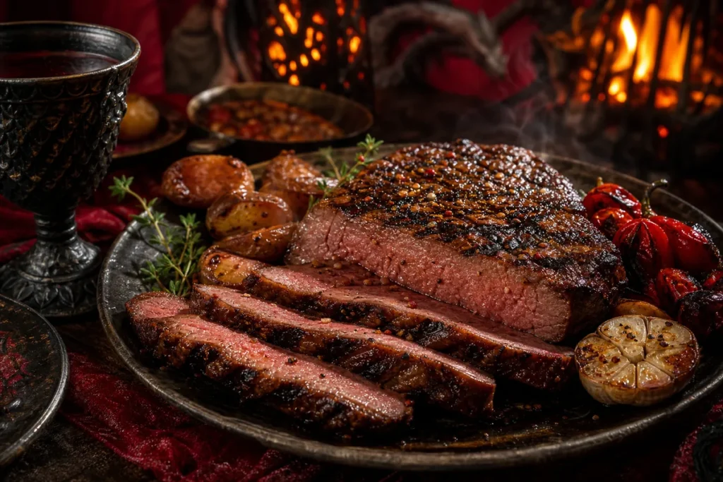 Flamegrill Sirloin Steak served in the Red Dragon clan feast hall