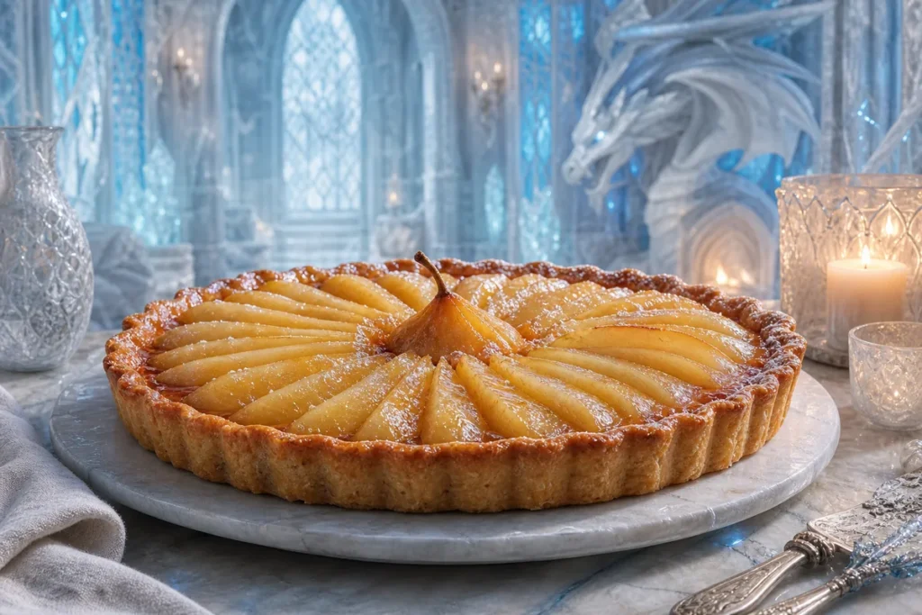 Frostharbour Rum & Pear Tart served in a candlelit Frost Dragon ice hall