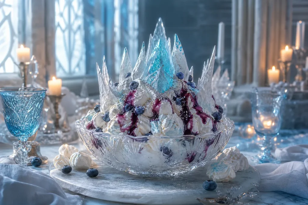 Frozen Crown Eton Mess served in a candlelit Frost Dragon ice hall