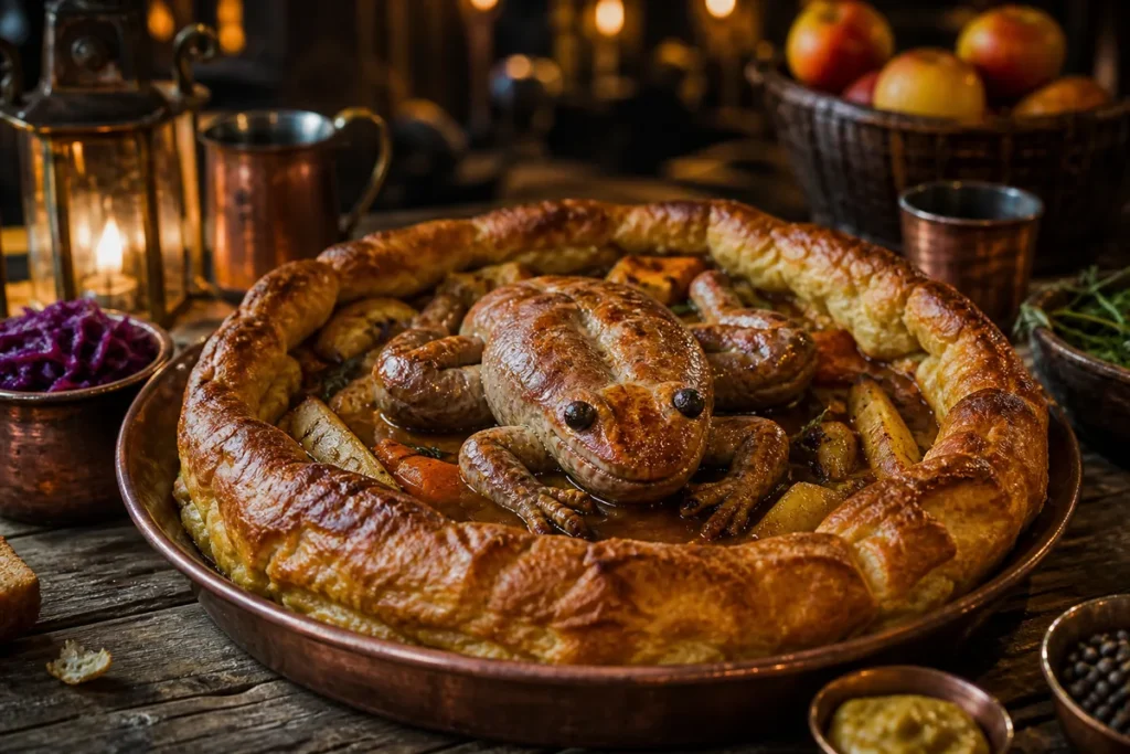 Harvest Fair Toad in the Hole served in a Copper Dragon market tavern