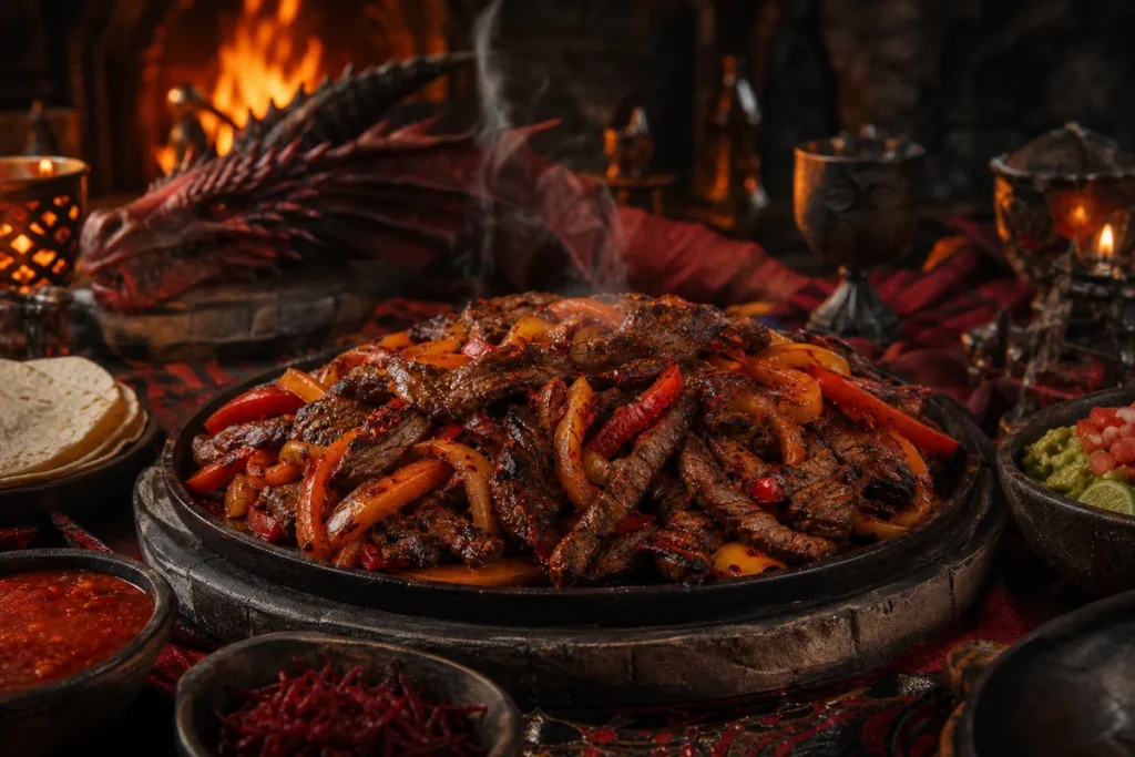 Inferno steak Fajitas served in the Red Dragon clan feast hall