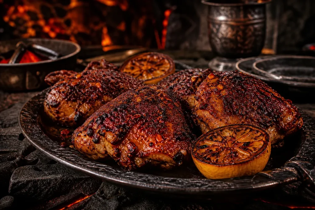 Lava Crusted Chicken Thighs with smoky chilli crust