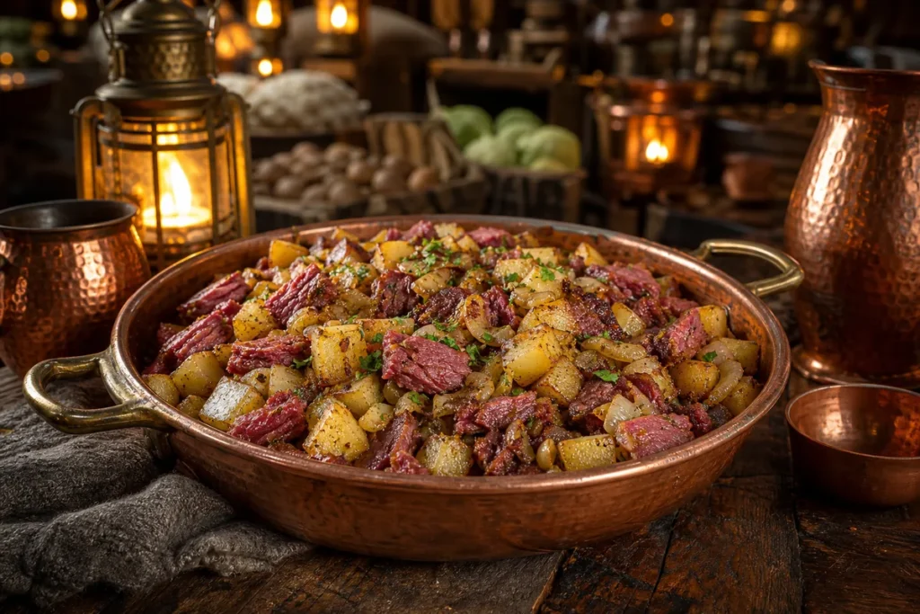 Market Square Corned Beef Hash served in a Copper Dragon market tavern
