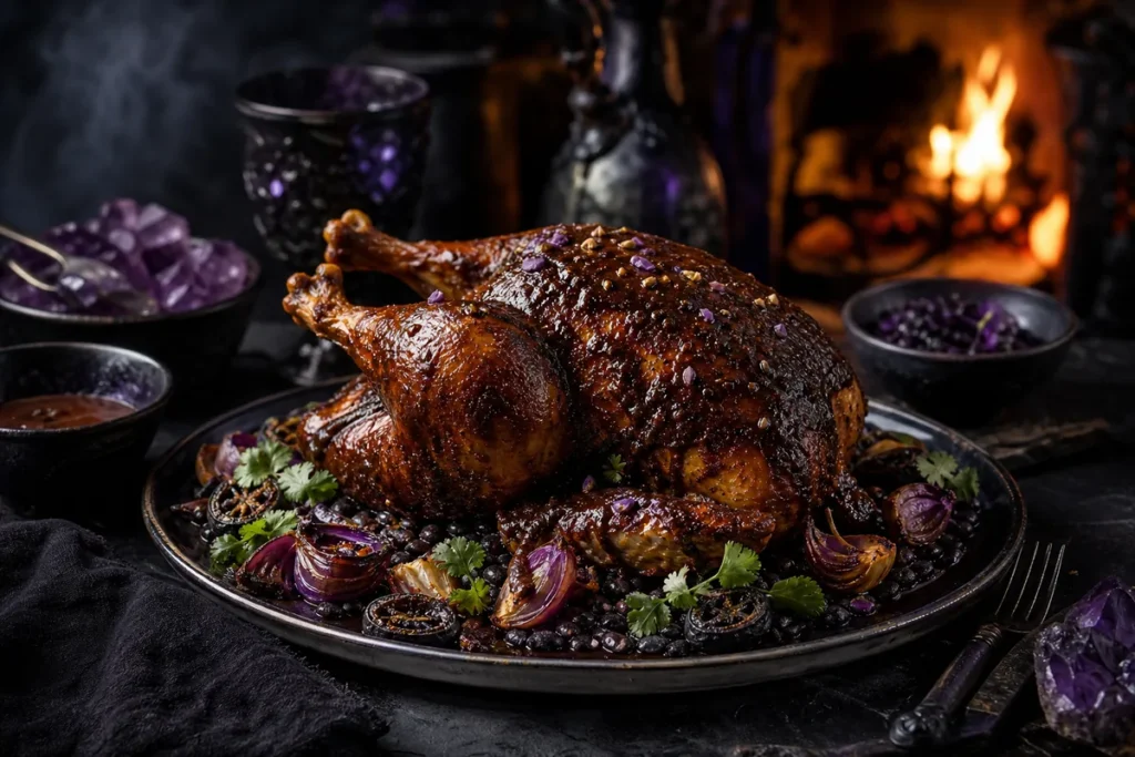 Obsidian Mesa Mole Turkey served in a firelit Black Dragon obsidian tavern