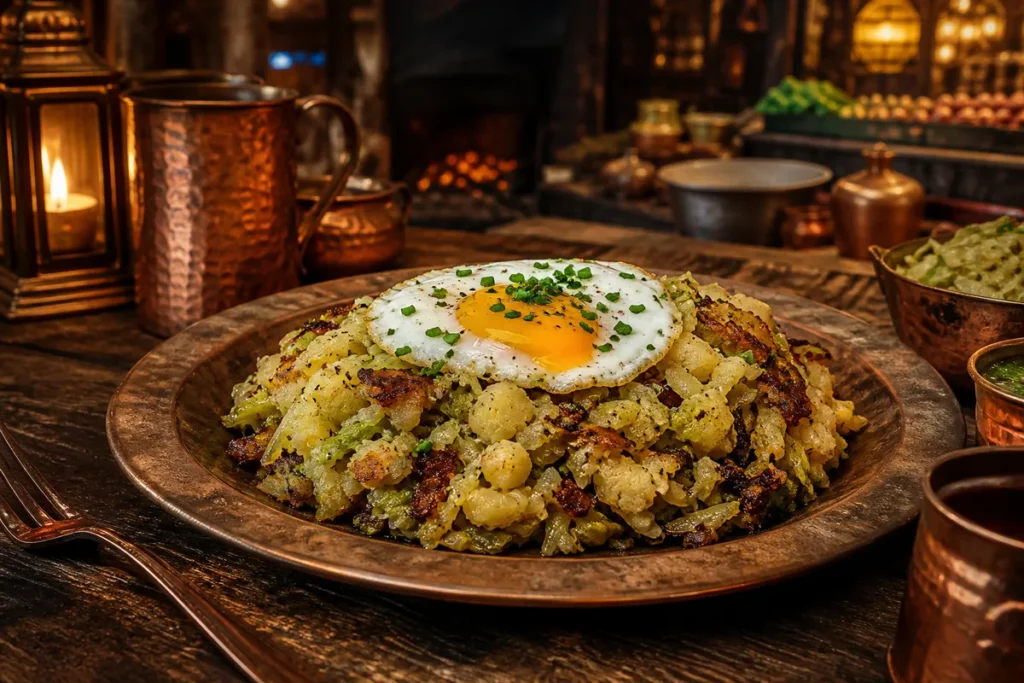 Rivermarket Bubble & Squeak served in a Copper Dragon market tavern