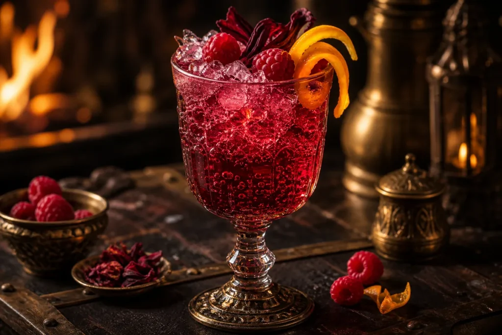 Ruby Wyvern Hibiscus Spritz with raspberry and citrus