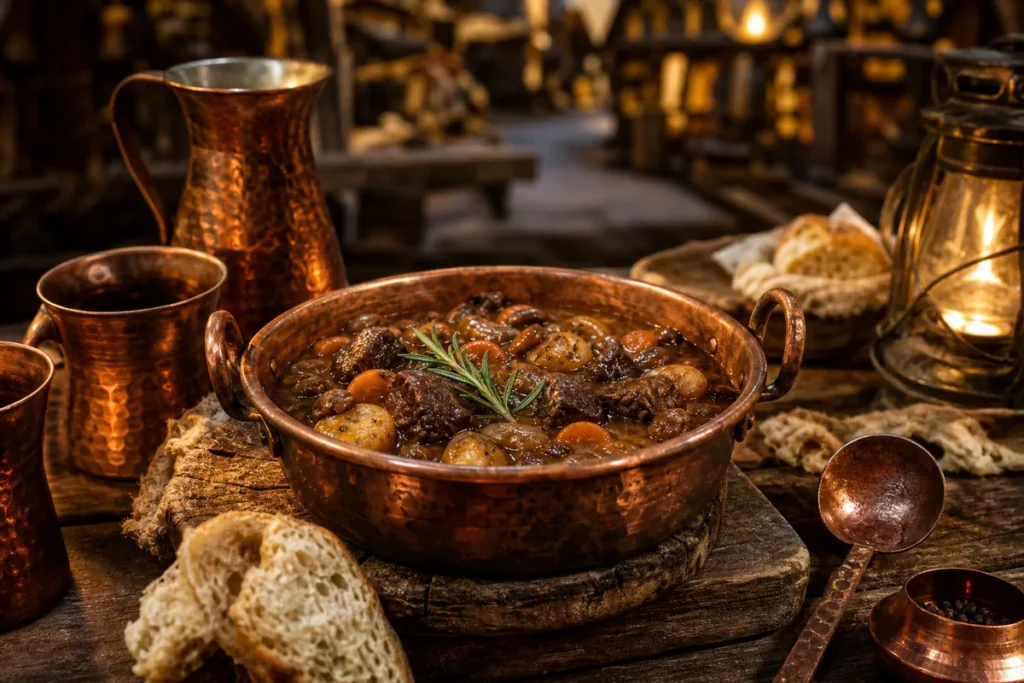 Silverkeep Hunter’s Stew served in a Copper Dragon market tavern
