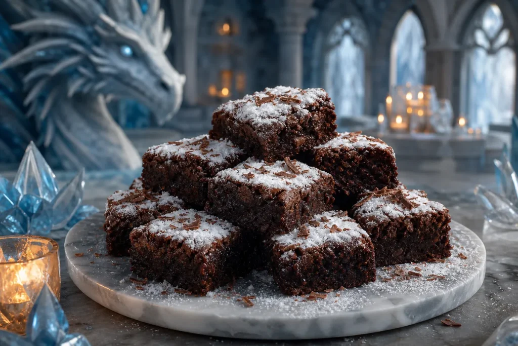 Snowdrift Chocolate Brownies served in a candlelit Frost Dragon ice hall