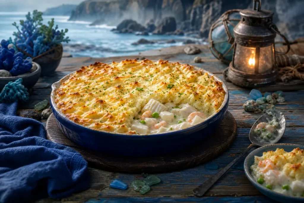 Stormreef Creamy Fish Pie served at a Blue Dragon coastal feast