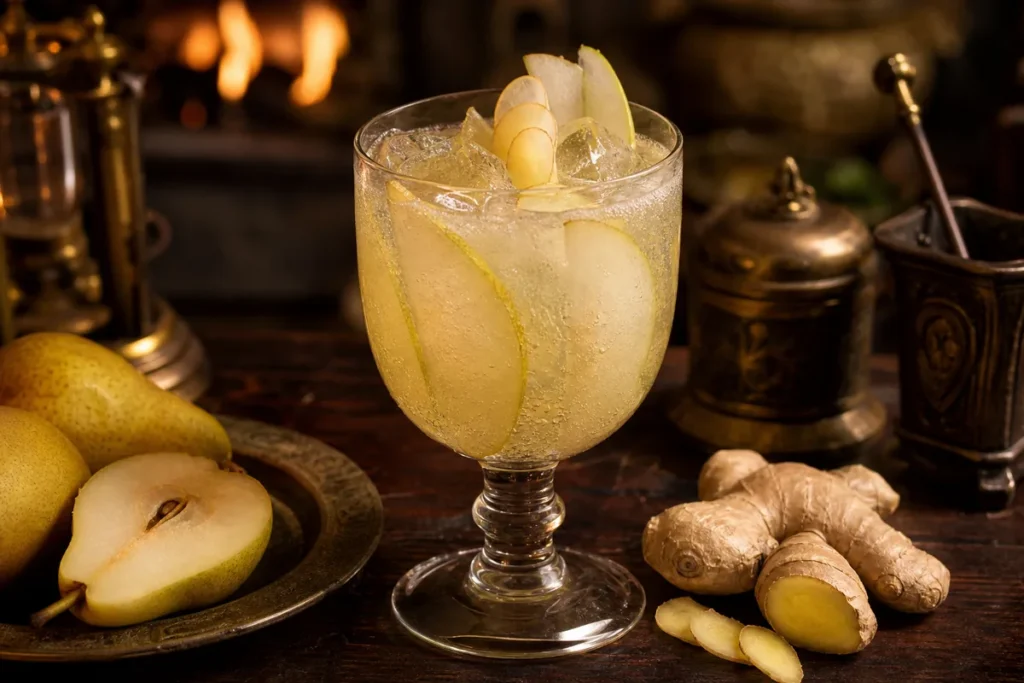 Thunderkeep Ginger Pear Cooler with fresh pear and ginger