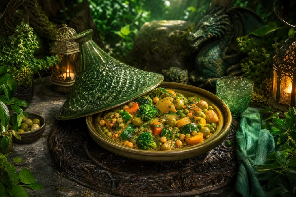 Verdant Grove Vegetable Tagine served in an enchanted Green Dragon woodland feast